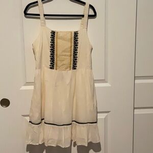 Elegant Cream sun Dress with Black Accents